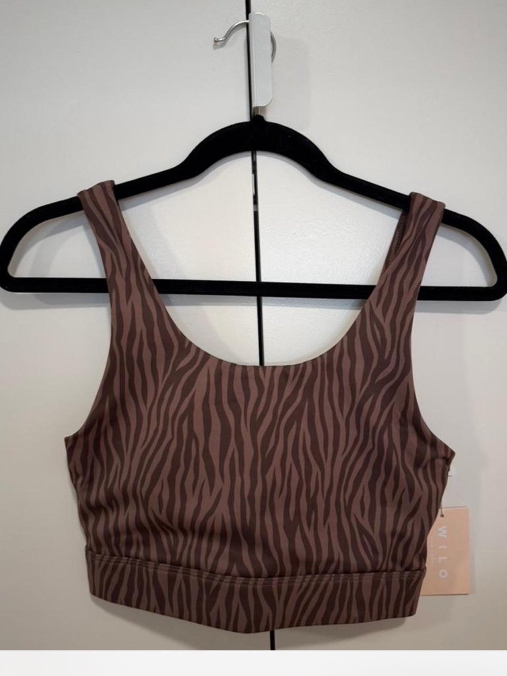Brown Zebra-Print Scoop Neck Crop Tank